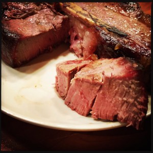 T-bone steak, cut-through.