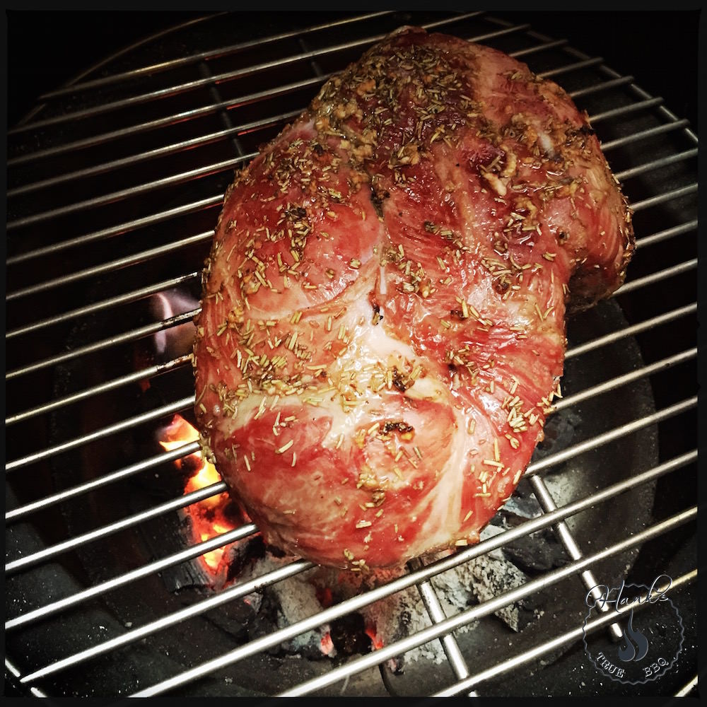 Leg of lamb, being seared Hanks True BBQ™