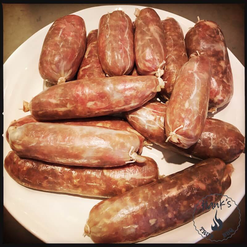 Sausages tied off and ready to cook