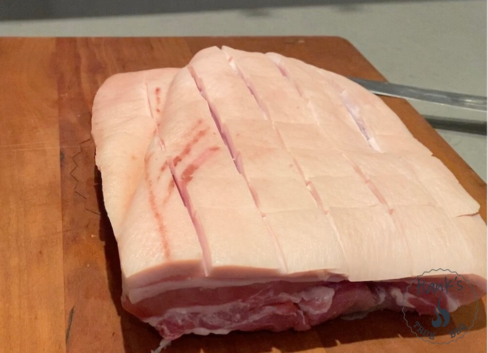 Pork belly with cross-hatch cuts
