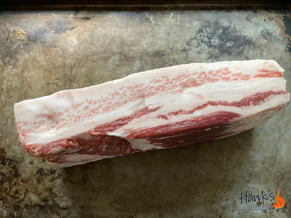 Iberico pork belly viewed from the side