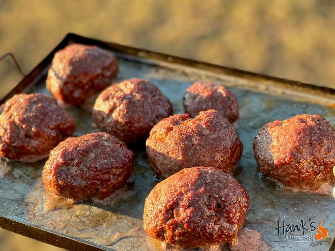 Smoked meatballs, ready for the tomato sauce