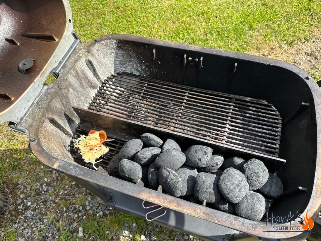 PK grill with straight snake being lit